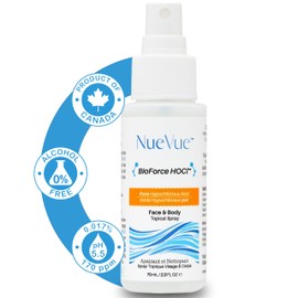 BioForce HOCl - Pure Hypochlorous Acid Spray for Face Travel Size Toner & Cleanser - Made in Canada - Acne-Prone Skin & Eczema, Piercing aftercare, pH Balanced, Non-comedogenic - NueVue (2.3 oz)