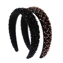 Ever Fairy Rhinestone Headband Women Girls Fashion Handmade Crystal Diamond Bling Headbands Hair Hoops Sparkle Glitter Beaded Jeweled Hairband Hair Accessories (Black+Black color)