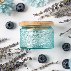 Art Secret 18-Pack 4oz Embossed Glass Candle Container with Bamboo Lids and Labels, Blue Candle Jars for Making Candles, Mandala Design