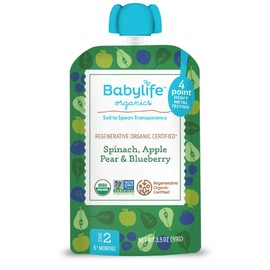 Babylife Organics Stage 2 Organic Baby Food - Spinach, Apple, Pear & Blueberry, 3.5 Ounce Pouch (6 Pack)