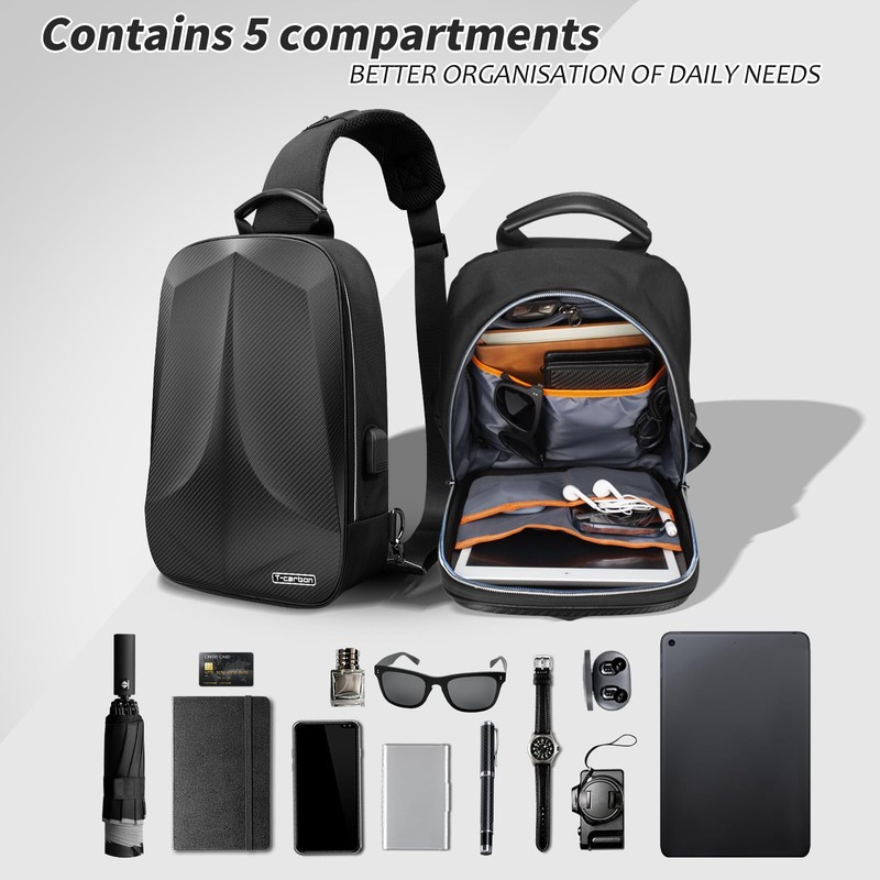 T-carbon Anti-Theft Sling Bag Backpack for Men,Carbon Fiber Hard Shell