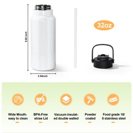 AGH 32 oz Sublimation Water Bottle Blanks, 8 Pack Double Wall Vacuum Flask Stainless Steel Sublimation Tumbler blank Sports Wide Mouth Water Bottle with Straw and Portable Handle