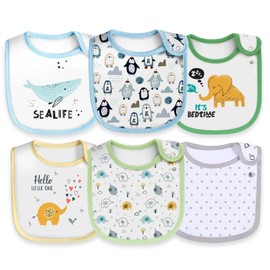 Maiwamita 6 Pack Waterproof Cotton Baby Bibs for Girls and Boys Drooling Food Popper, Multi6