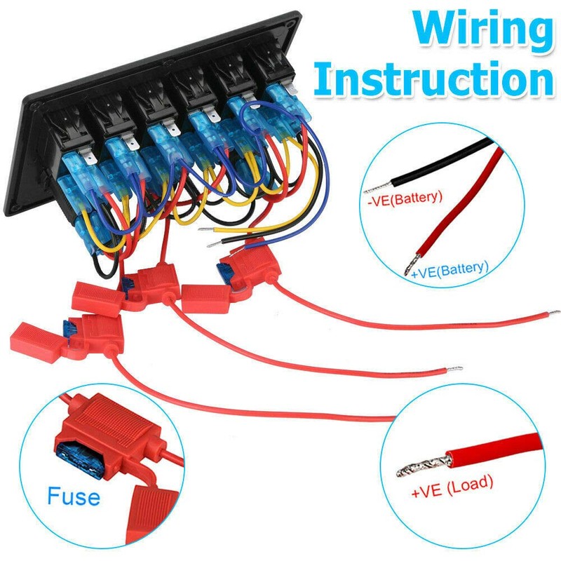 6 Gang 12V Switch Panel LED Light Rocker Circuit Breaker