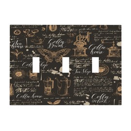 Dark Retro Butterfly 3 Gang Vintage Light Switch Covers Coffee House Triple Toggle Wall Plate Decorative Switchplate Electrical Faceplate for Livingroom Kitchen Bedroom Bathroom Decor