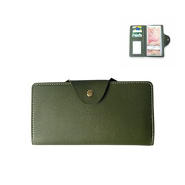 Slim PU Leather Money Organizer Wallet with Cash Dividers, Travel Currency Wallet, Money Saving Portable Budget Binder System with Compartments (Olive Green)