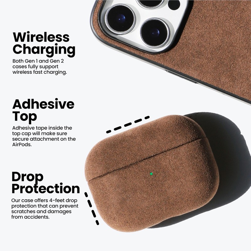 ALTRAALMA Alcantara Suede Case for AirPods Pro 3, Handmade Full-Wrap