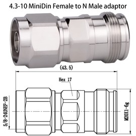 Whisary 4.3-10 Mini DIN Female to N Male Adaptor 4.3/10 MiniDIN Connector Female to N Male Adapter 163dBc