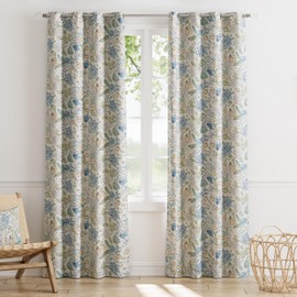 jinchan 100% Blackout Curtains 84 Inch Long, Blue Floral Blackout Curtains for Bedroom Farmhouse Country Curtains for Living Room, Room Darkening Curtains Grommet Top Window Drapes Set 2 Panels
