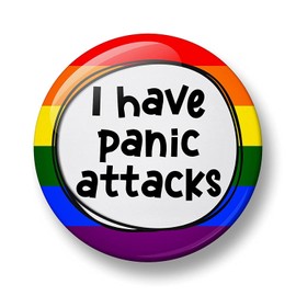 I Have Panic Attacks Pin Button Badge, 32mm, Mental Health, PTSD, Panic disorder, Anxiety pins, Awareness Badges (Rainbow)