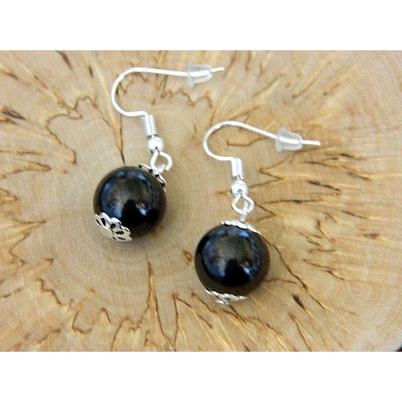 SHUNGITE EARRINGS 12mm beads