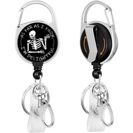 Badge Reel Holder Retractable Heavy Duty with 360°Swivel Carabiner Belt Clip, Skull Name ID Badge Clips Keychain for Office Worker Doctor Nurse Employee I'm Delightful