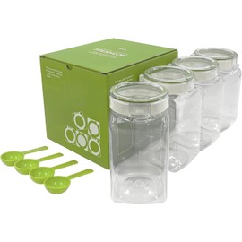 Takeya Chemical Industries Fresh Lock FRESHLOK Square Shape, 3.5 gal (1.4 L), Green, Set of 4, Includes Spoon, Storage Container, High Airtight