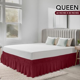 Utopia Bedding Queen Elastic Bed Ruffle - Easy Wrap Around Ruffle - Microfiber Bed Skirt with Adjustable Elastic Belt 16 Inch Tailored Drop - Hotel Quality Bedskirt, Fade Resistant (Queen, Burgundy)