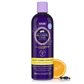 HASK, Shampoo Tonificador Morado, para Cabello Rubio, Neutraliza los Tonos Amarillentos y Cobrizos, Libre de Sulfatos, Parabenos, Ftalatos y Gluten, 355 ml