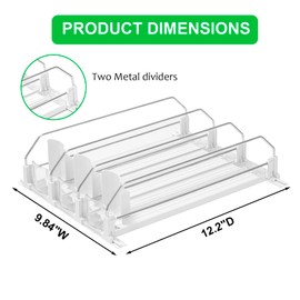 Rula Drink Organizer for Fridge, Self-Pushing Soda Can Dispenser for Mini Refrigerator, Width Adjustable Water Bottle Pusher Glide, White, 5 Rows,12.2” D