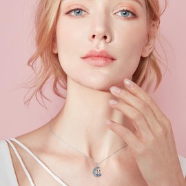 ROMANTICWORK Animal Necklace Sterling Silver Animal Pendant Necklace Cat Owl Penguin Dolphin Rabbit Mermaid Dove Peacock Chain Jewellery Birthday Gifts for Women Girls, Sterling Silver, Abalone Shell