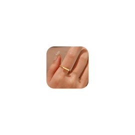 PATISORNA 14K Gold Plated Rings for Women Stackable Thin Gold Ring Simple Plain Pinky Thumb Statement Band Ring Comfort Fit Size 5-7