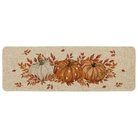 Artoid Mode Orange Dot Pumpkin Eucalyptus Fall Doormat, Autumn Home Decor Low-Profile Runner Rug Door Mat Floor Mat for Indoor Outdoor 24x72 Inch