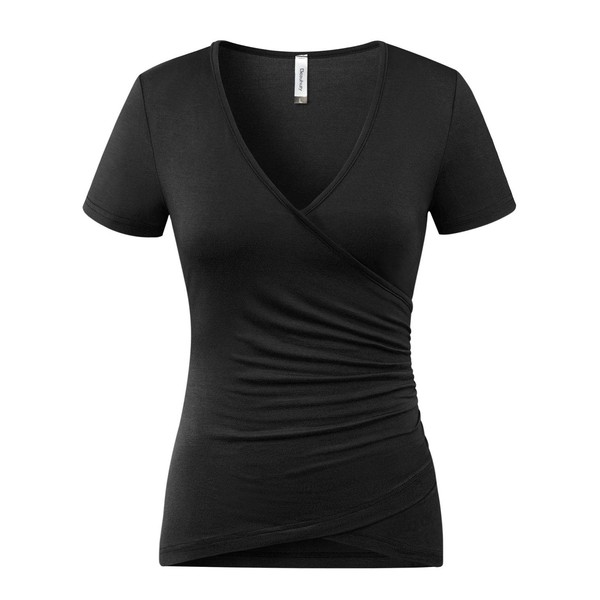 Beauhuty Women's Plus Size Tops Deep V Neck Ruched T-Shirts