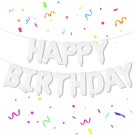 KatchOn, White Happy Birthday Balloons - 16 Inch | Happy Birthday White Balloons, White Happy Birthday Banner for White Party Decorations | White Happy Birthday Sign for Happy Birthday Decorations