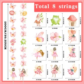 Fairy Birthday Party Decorations 8PCS Fairy Garlands Fairy Theme Party Supplies Butterfly Flower Mushroom Elf Hanging Cutout Garland Banner Streamer for Fairytale Garden Baby Shower Wall Ceiling Decor