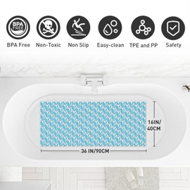 XIYUNTE Upgrade Shower Mat Non Slip Bathtub Mat, 36''x16'' Soft and Comfortable Anti Slip Shower Mat, Eco-Friendly TPE+PP Bath Tub Mat with Powerful Suction Cups, Machine Washable, Easy to Cut, Blue