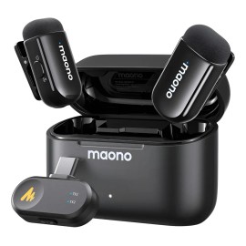 Maono Micrófono Inalámbrico Solapa Para Android Pc,2 Micrófonos Lavalier Usb-c Con Cancelación De Ruido, Filtros de Voz con AI, Estuche de Carga para Grabar Videos, TikTok, Wave T1 mini PC2
