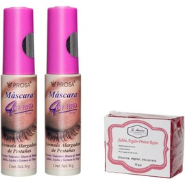 Prosa 4 en 1 2 Pack Mascara Pestañas Rimel Varios Modelos 1 Jabón 50g La Artesanal (Clásico Negro)