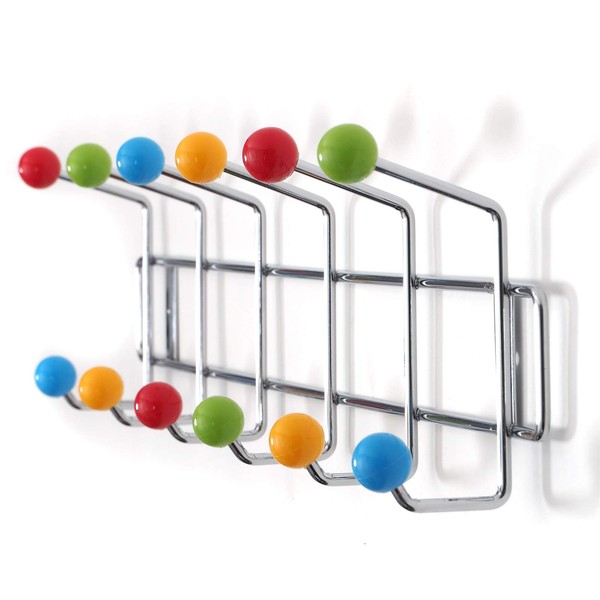 DESIGN DELIGHTS Colour Ball Wardrobe Rail Colourful Silver 50 x 15.5 x 6.5 cm (L x H x D) Colourful Wall Coat Rack with 12 Hooks Hook Rail with Colourful Balls