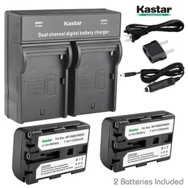 Kastar Dual Smart Fast Charger & 2 x Battery for NP-FM50 NP-FM55H NP-QM51 and DSC-F707 DSC-F717 DSC-F828 DSC-S30 DSC-S50 DSC-S70 DSC-S75 DSC-S85 DSLR-A100 MVC-CD200 MVC-CD250 MVC-CD400 MVC-CD500