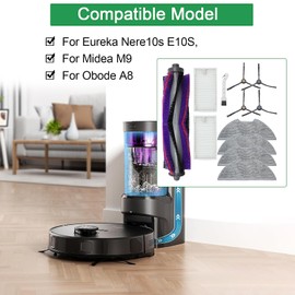 DianSung Replacement Accessory Kit for Eureka NERE10s E10S for Obode A8 A8 Plus Midea M9 Robot Vacuum Parts, 1 Main Brush, 4 Side Brush, 2 HEPA Filters, 4 Wipes