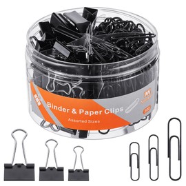 NEEWAY 300pcs Paper Clips Binder Clips, Paper Clips Assorted Sizes, Binder Clips Assorted Sizes, Black Paper Clip, Black Binder Clip