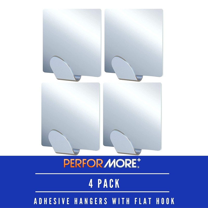 Performore Adhesive Wall Hooks 4-Pack – Heavy-Duty 304 Stainless Steel,