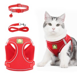 NeuWee Cat Harness and Leash with Cat Collar for Walking, Adjustable Lightweight Cat Leash and Harness Set, Escape Proof Soft Adjustable Vest Harnesses for Small Medium Cats(Red, M)