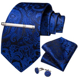 DiBanGu Juego de gemelos de seda con diseño de cachemira para hombre, Floral azul real., Talla única