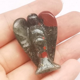 Manekieko Natural African Bloodstone Healing Crystal Prayer Guardian Angel Statue,38mm Carving Pocket Palm Stone Figurines Decoration