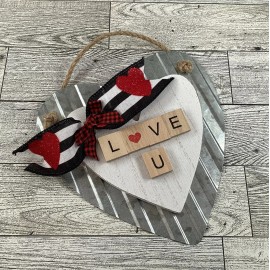 Agape Gifts Designs AGD Valentines Decor - Love You Wood Tile Tin Wood Heart Ornament