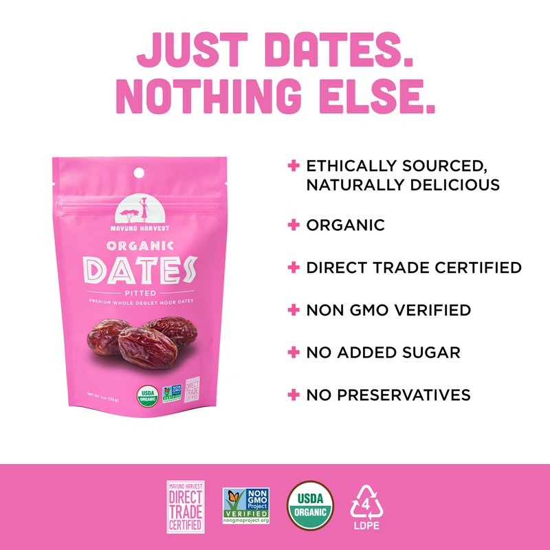 Mavuno Harvest Direct Trade Organic Dried Fruit, Dates, 4 Ounce