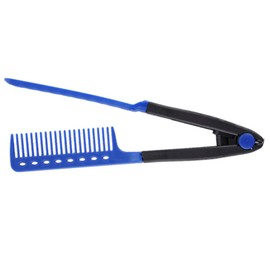 DIY Salon Hair Brush Combs Hairdressing Styling Hair Straightener V Shaped Straight Comb (Blue)