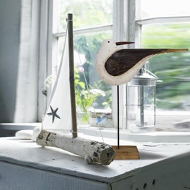 Wood Seagull Figurine Beach Home Decor Statue, 11.8" H Rustic Vintage Sea Bird Sculpture Decorative Seabird Statue Coastal Nautical Style Table Ornament Home Decor