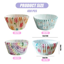 Bekecidi 400 PCS Flower Cupcake Cases, Paper Cupcake Liners Floral Baking Cups Muffin Cases for Baking Cupcake Wrapper for Birthday Wedding Party Decorations Supplies (4 Styles)