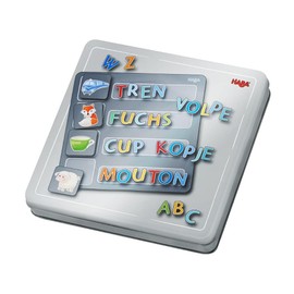 HABA 305049 Magnetic Game Box Letters with 4 Wallpapers and Many Magnetic Puzzle Pieces for Learning the Alphabet for Preschool Children from 5 Years