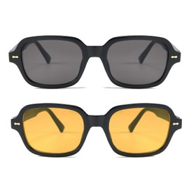 OSAGAMA Vintage Retro Sunglasses for Women Men Fashion Square Large Sunglasses Fashion, Black and yellow tinted