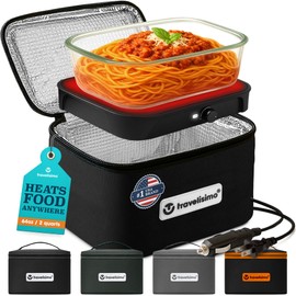 TRAVELISIMO Portable Microwave, Portable Food Warmer For Work & Home Use, Heated Lunch Box 12V/24V/110V, Portable Oven 3-in-1 Food Heater, Electric Lunch Box, Calentador de Comida Portatil