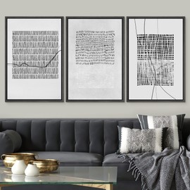 SIGNWIN Framed Canvas Print Wall Art Set Grunge Black Geometric Patterns Abstract Shapes Cozy Neutral Modern Art Decorative Boho Relax/Zen Nordic for Living Room, Bedroom, Office - 24"x36"x3 Black