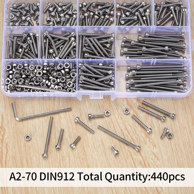 440 Pcs M3 Small Metric Screws with Nuts, Hex Socket