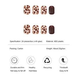Viwind Press on Nails,Short Rounded Square Fake Nails Kits with Glue,Natural Reusable Stick On Nails in 12 Sizes-24 Stick On Artificial Nails-Milk Cow Print&Brown Leopard