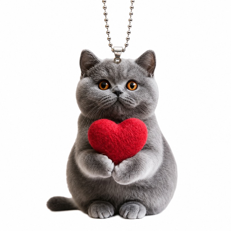 Cute Cat Car Pendant for Rearview Mirror Decor – 2D