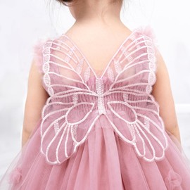 Miipat Baby Girls Tulle Dress Sleeveless Floral Butterfly Tutu Dress Toddler Girls Birthday Party Princess Dresses(DarkPink, 18-24M)